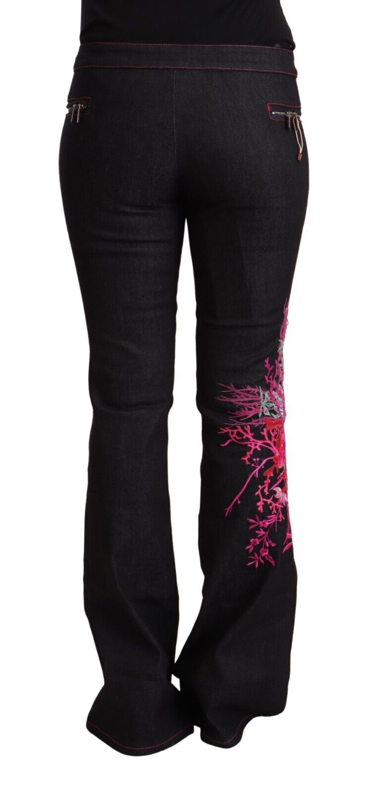 Exte Black Cotton Stretch Mid Waist Cotton Flared Denim Jeans - Fizigo