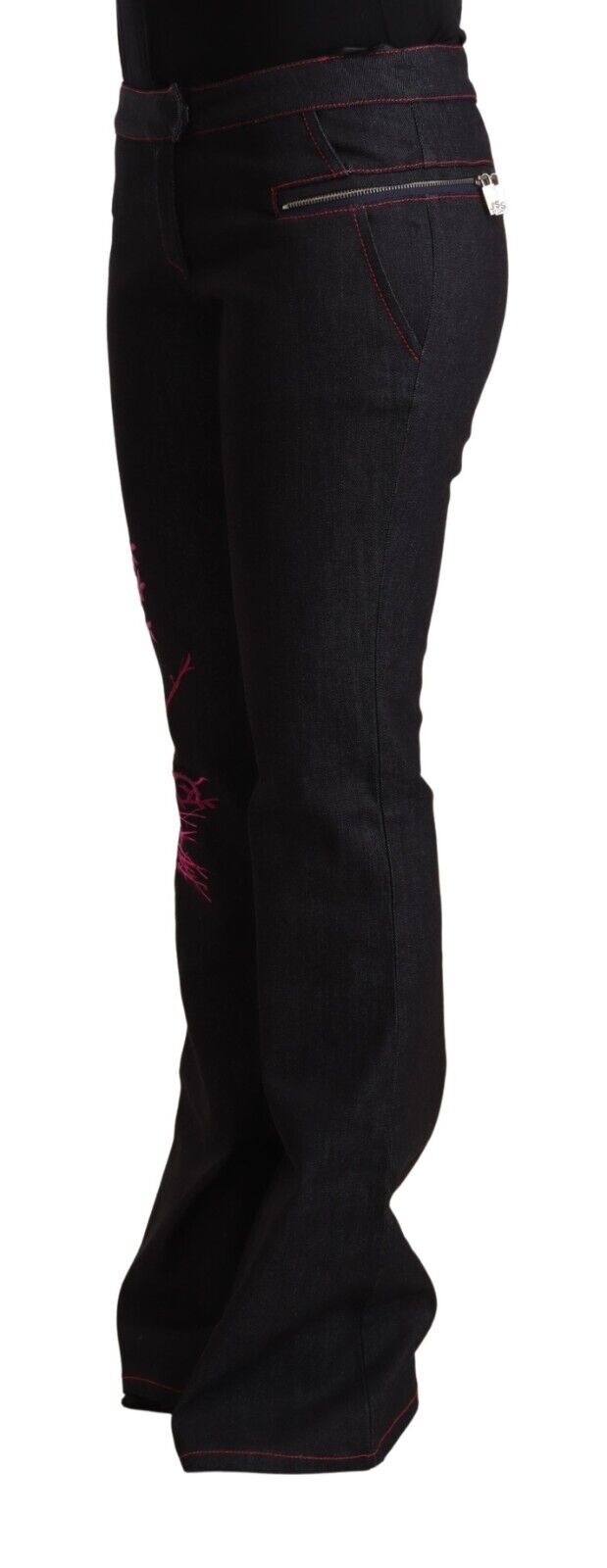 Exte Black Cotton Stretch Mid Waist Cotton Flared Denim Jeans - Fizigo