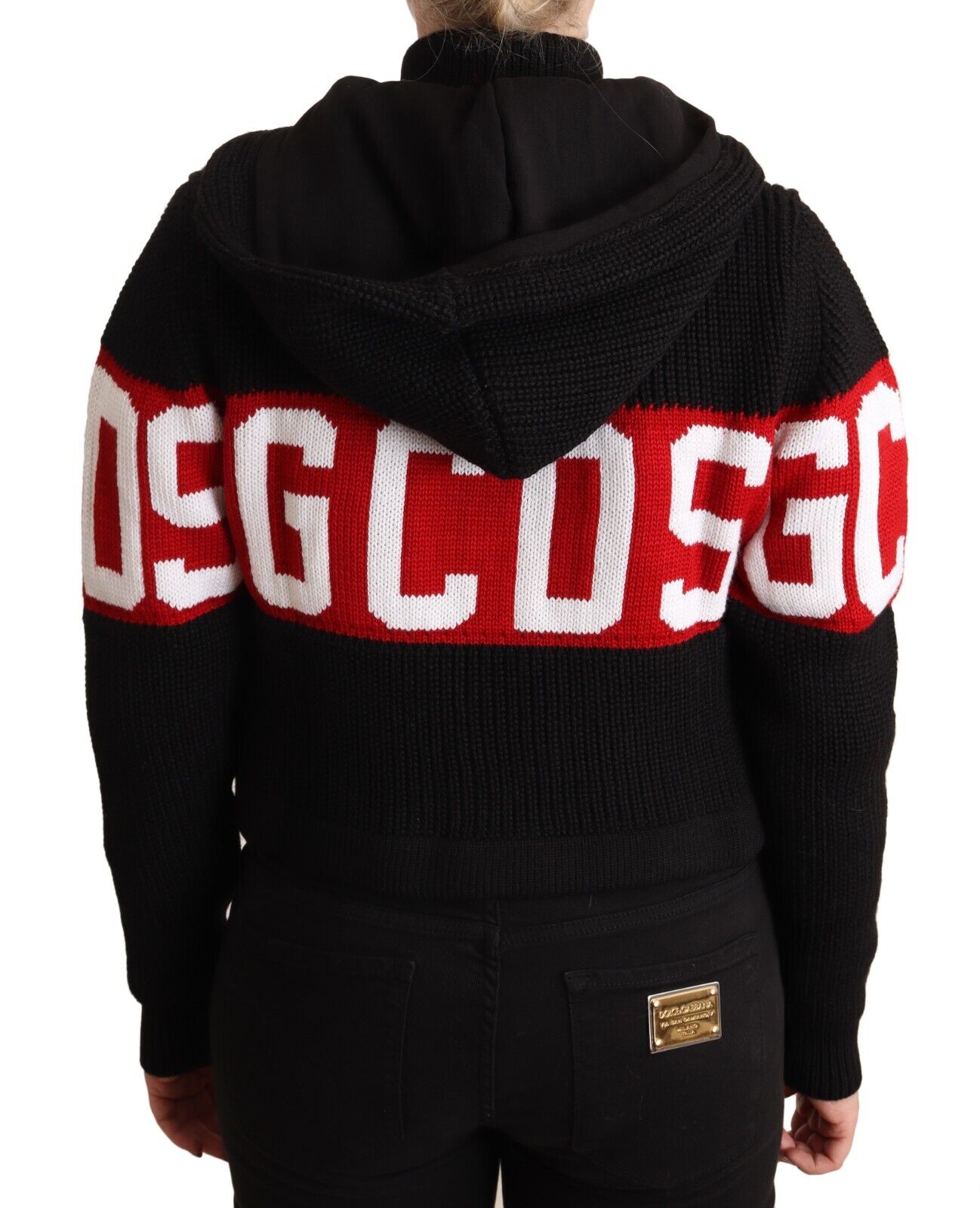 GCDS Black Cashmere Hooded Button Down Logo Cardigan Jacket - Fizigo