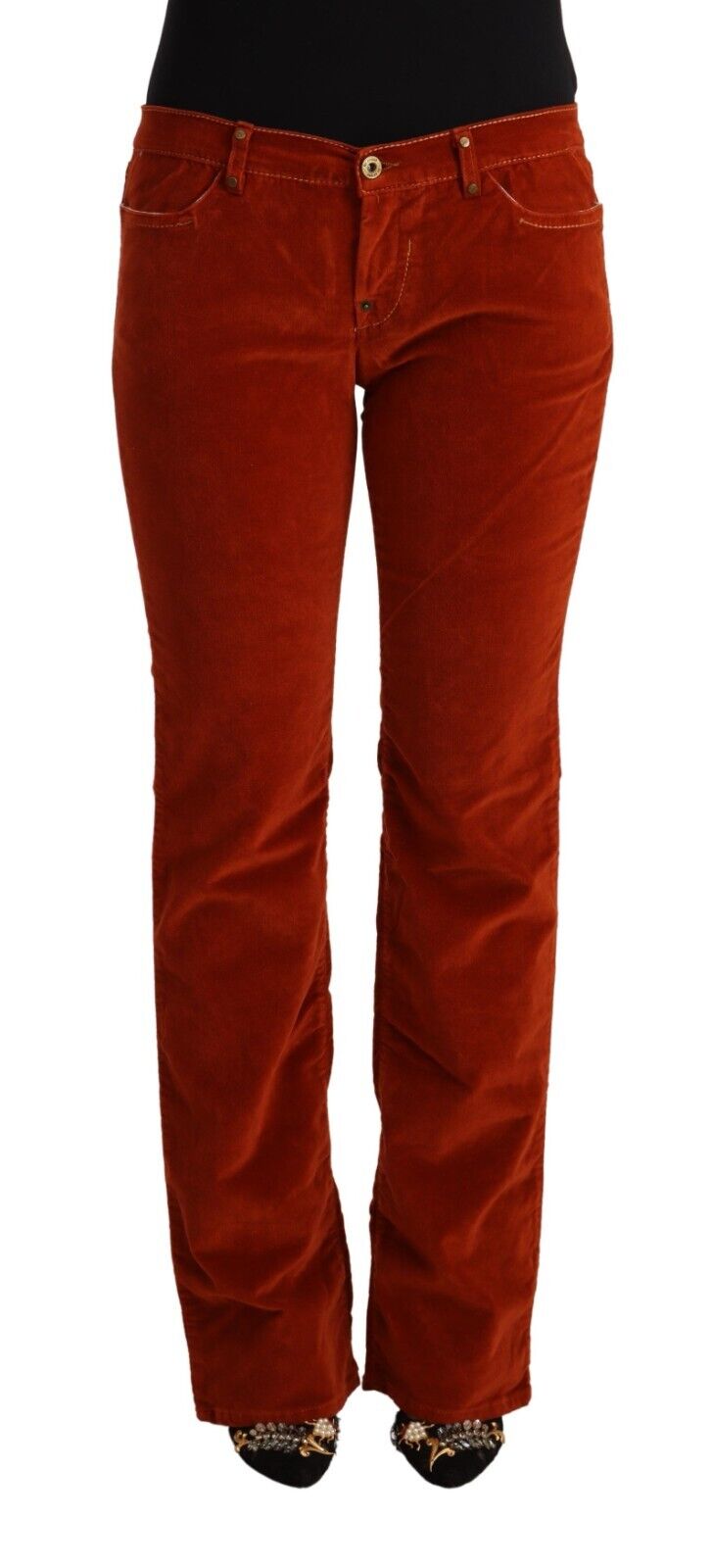 GF Ferre Red Cotton Low Waist Straight Casual Jeans - Fizigo