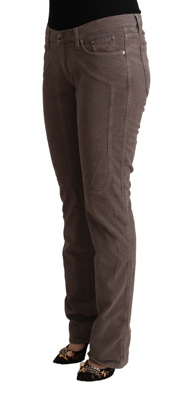 Jeckerson Brown Cotton Low Waist Iconic Patches Leg Denim Jeans - Fizigo