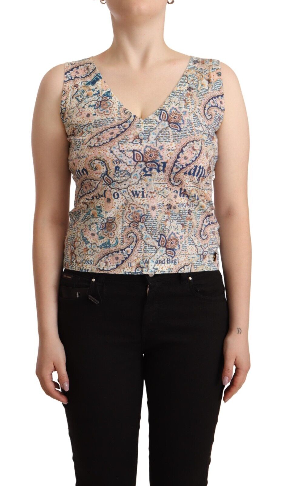 John Galliano Multicolor Cotton Sleeveless V-neck Tank Top - Fizigo