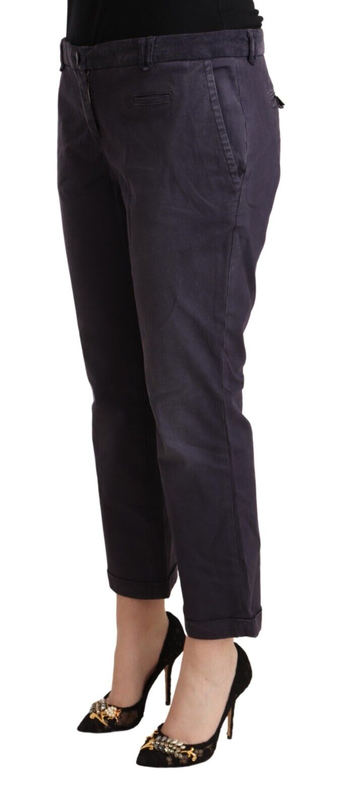 Jucca Black Low Waist Folded Hem Flared Cropped Pants - Fizigo