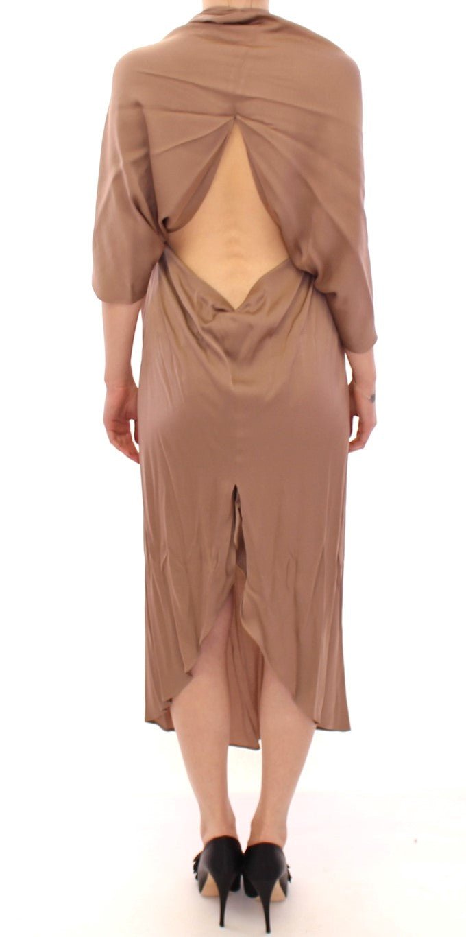 Lamberto Petri Brown Draped Silk Sheath Shift Coctail Dress - Fizigo