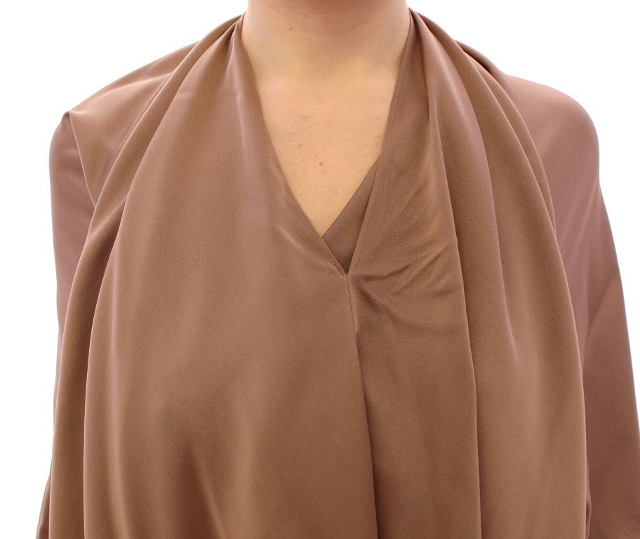 Lamberto Petri Brown Draped Silk Sheath Shift Coctail Dress - Fizigo