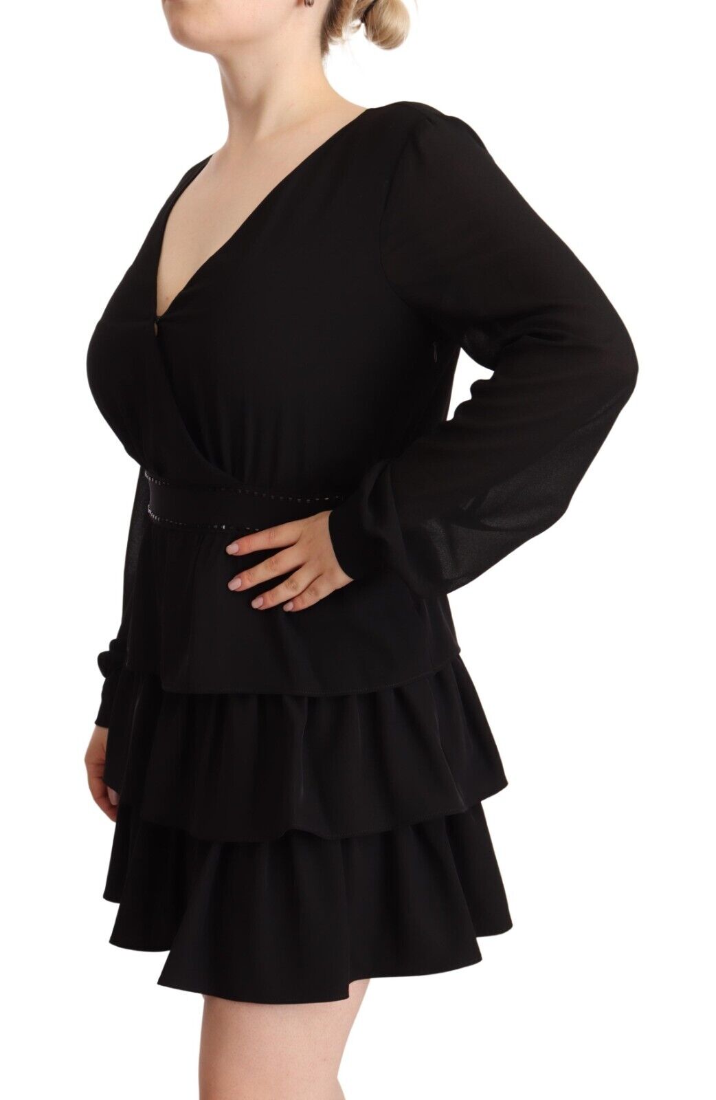 Liu Jo Black Polyester Long Sleeves V-neck Mini A-line Dress - Fizigo