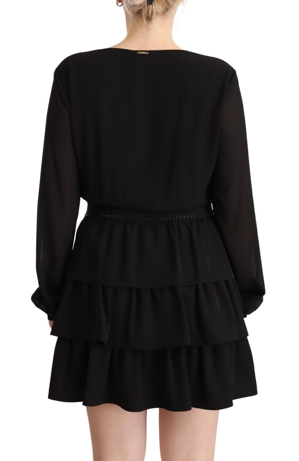 Liu Jo Black Polyester Long Sleeves V-neck Mini A-line Dress - Fizigo