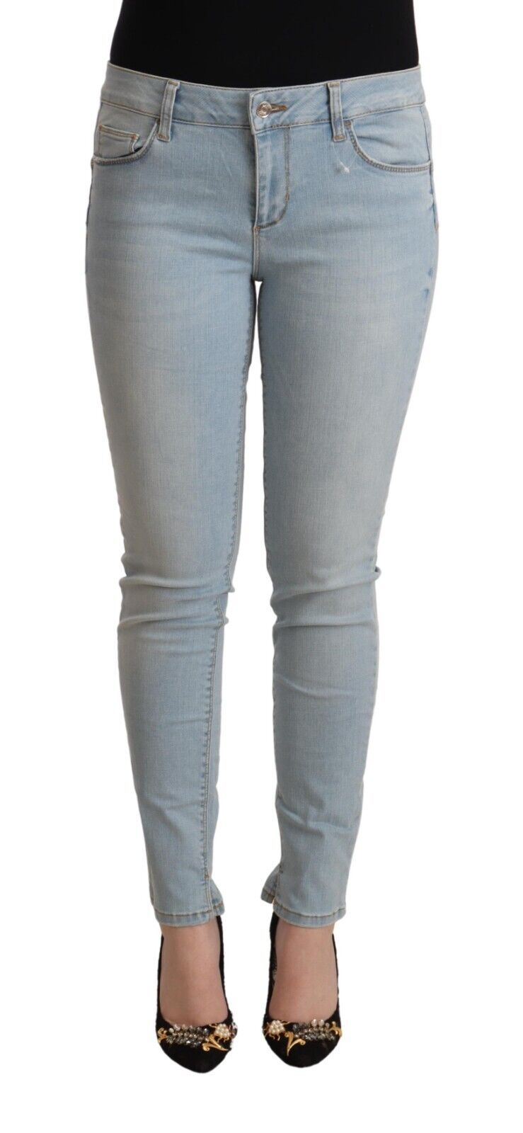 Liu Jo Light Blue Cotton Mid Waist Slim Fit Denim Jeans - Fizigo