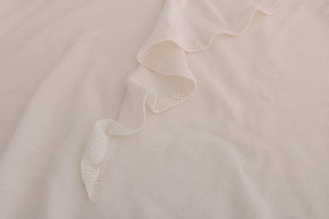 MARGHI LO' White 100% Lana Wool Top Blouse T-shirt - Fizigo