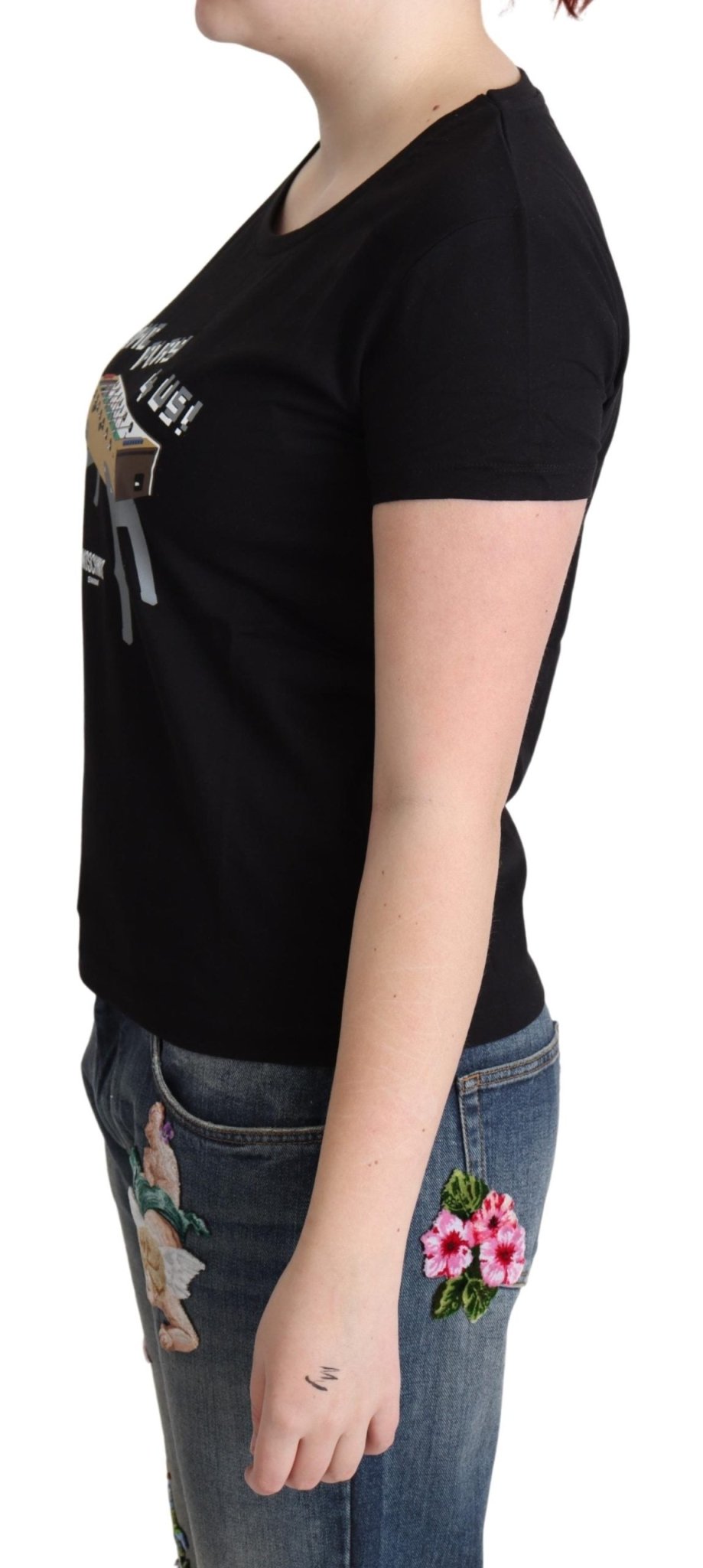 Moschino Black Cotton Come Play 4 Us Print Tops T-shirt - Fizigo