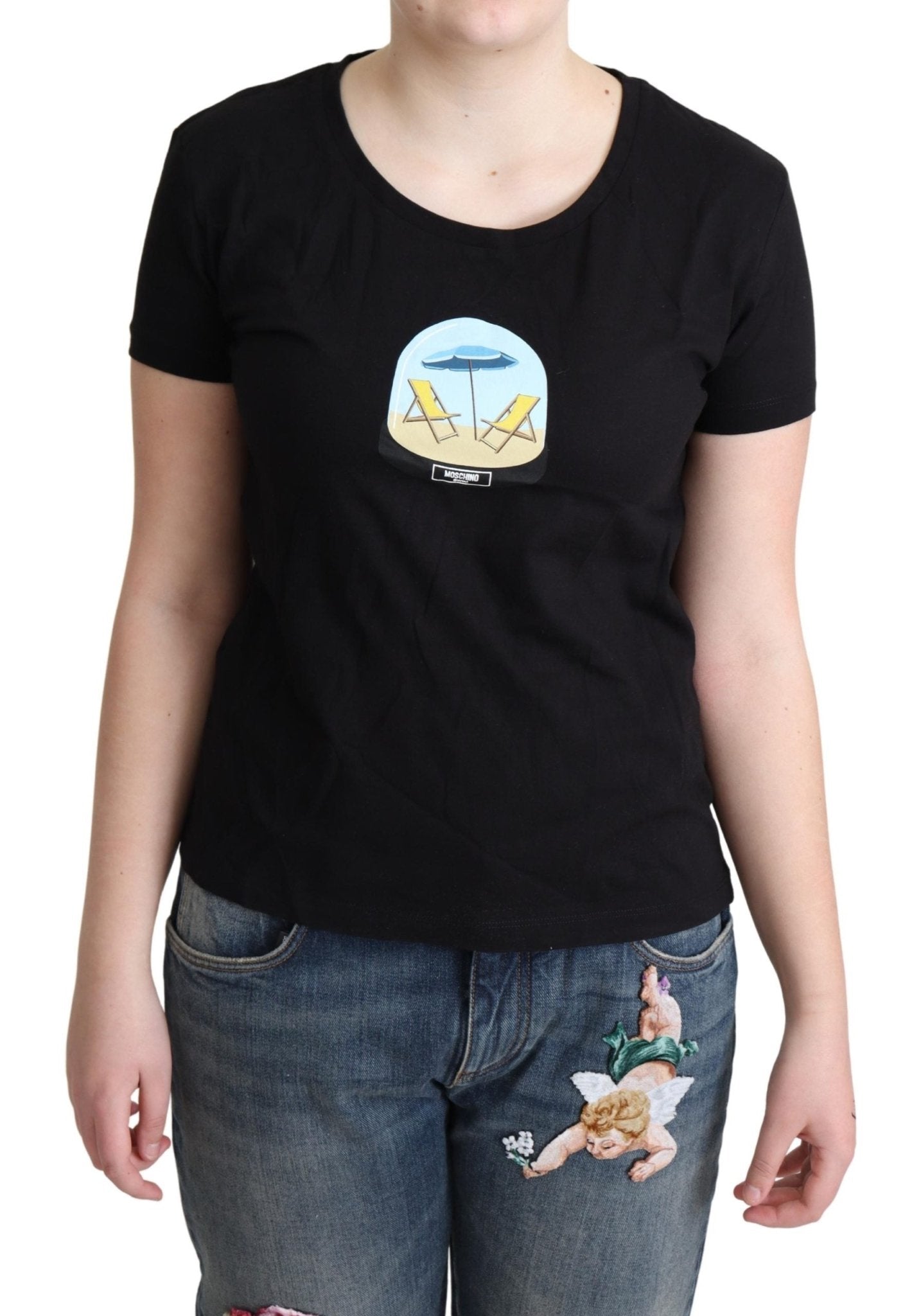 Moschino Black Printed Cotton Short Sleeves T-shirt - Fizigo
