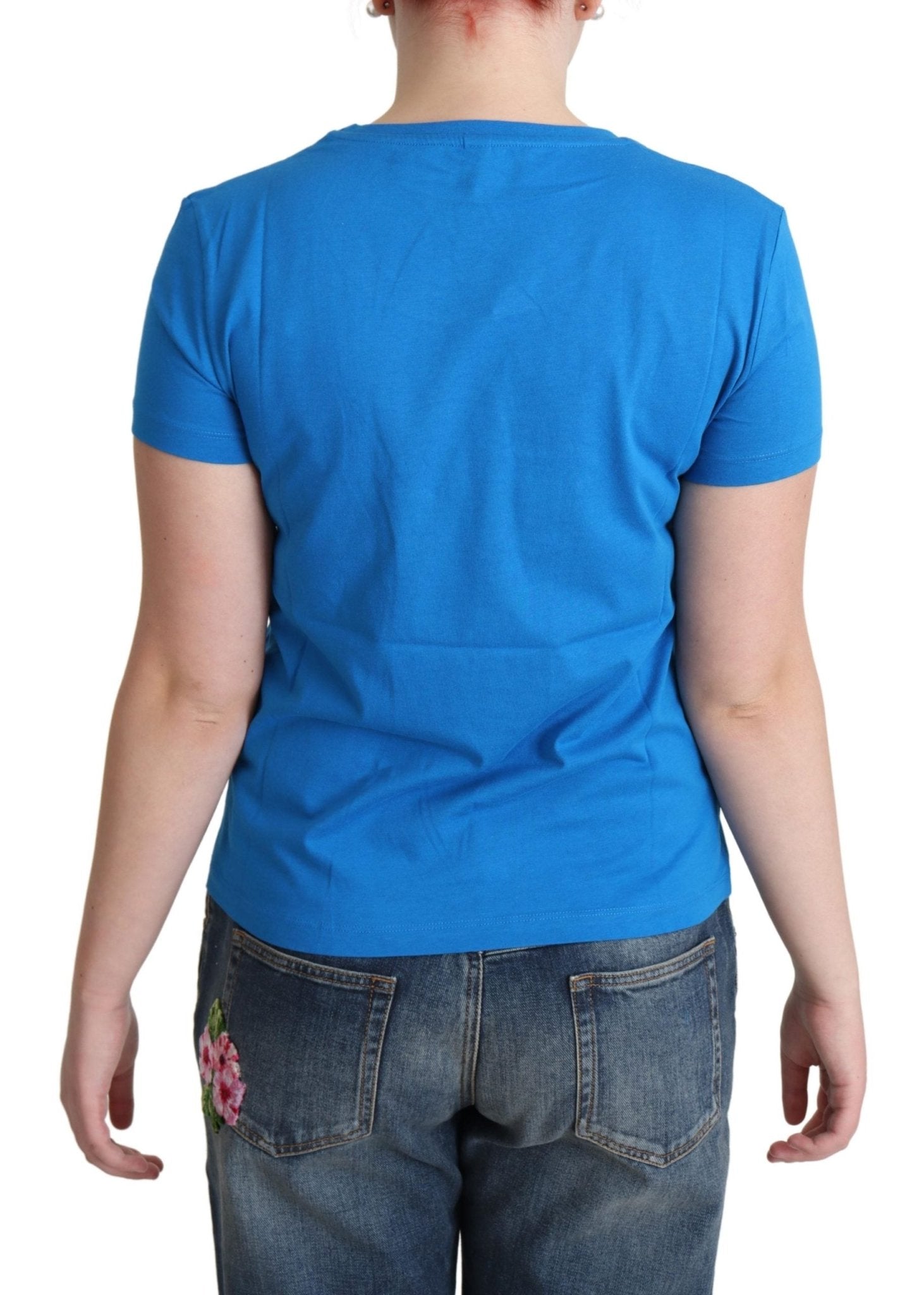 Moschino Blue Cotton Come Play 4 Us Print T-shirt - Fizigo