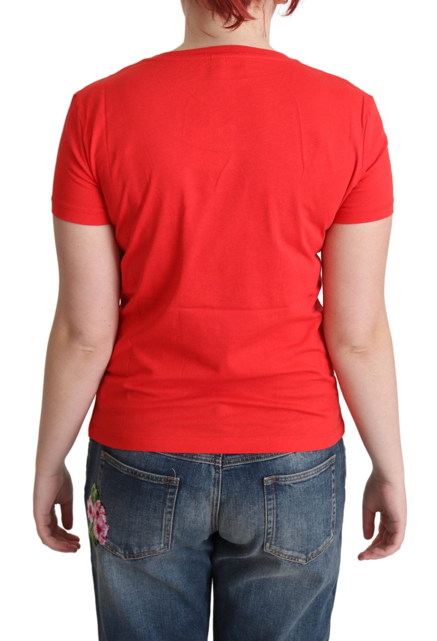 Moschino Red Cotton Come Play 4 Us Print Tops Blouse T-shirt - Fizigo