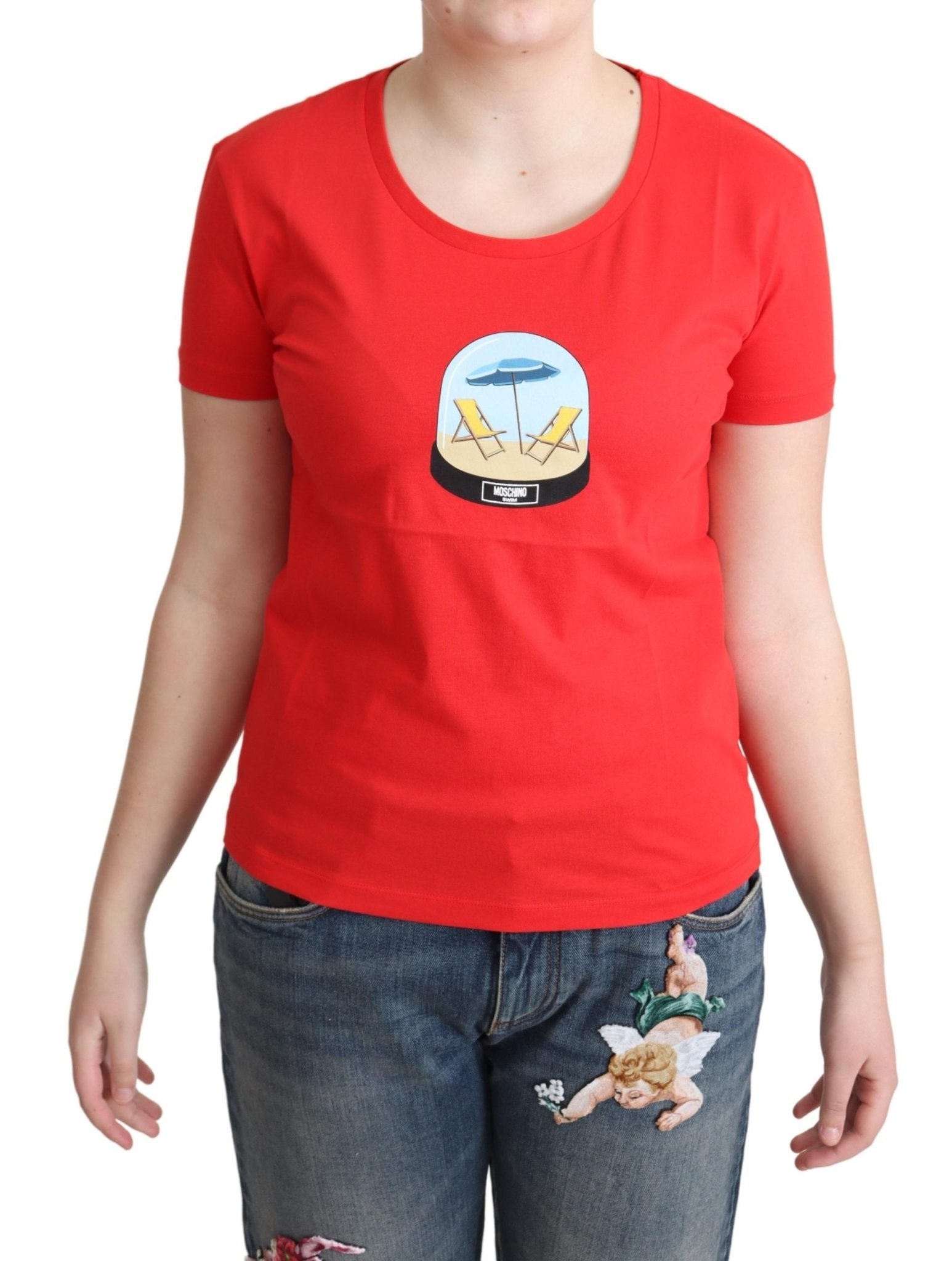 Moschino Red Printed Cotton Short Sleeves Tops Blouse T-shirt - Fizigo