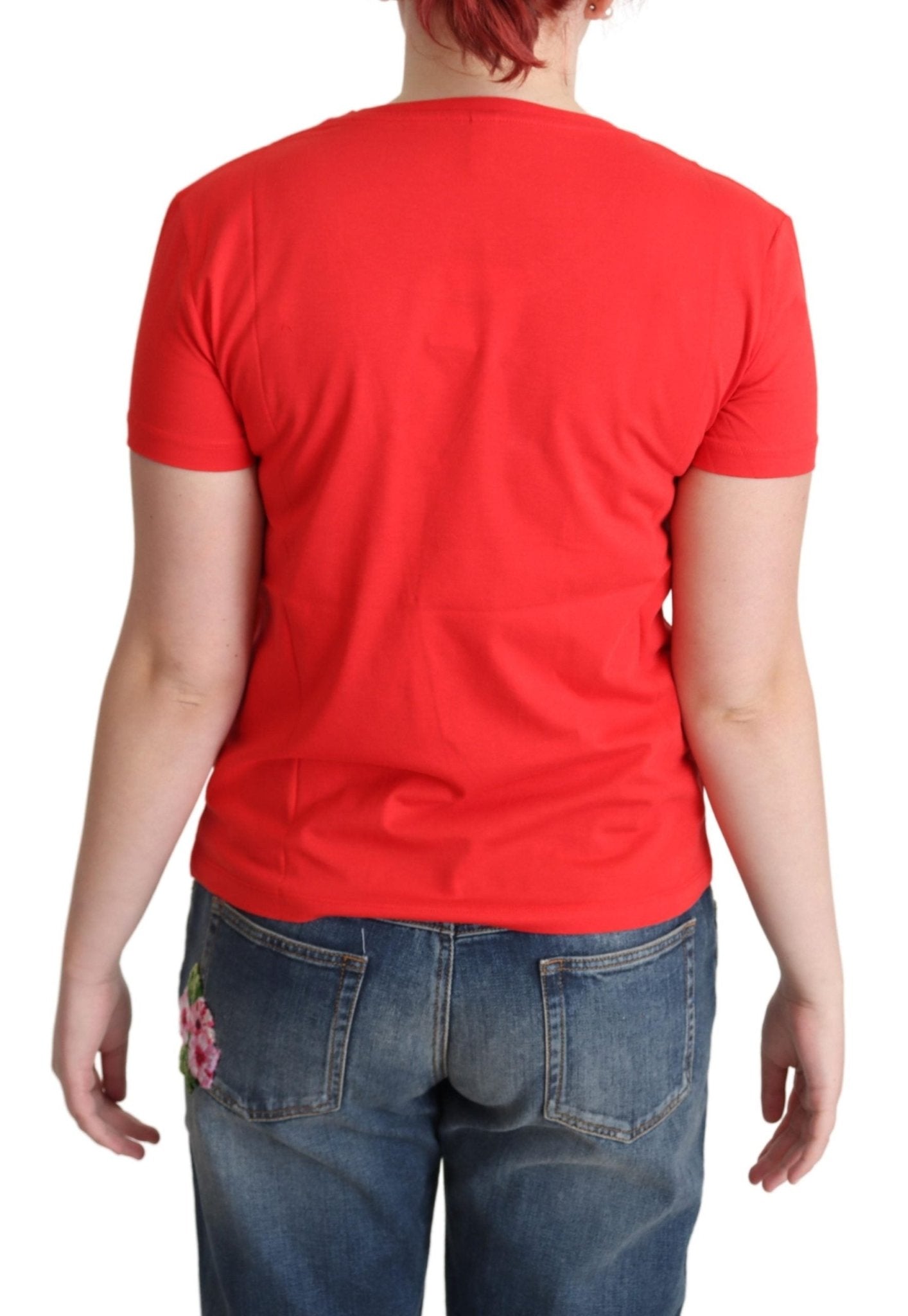 Moschino Red Printed Cotton Short Sleeves Tops Blouse T-shirt - Fizigo