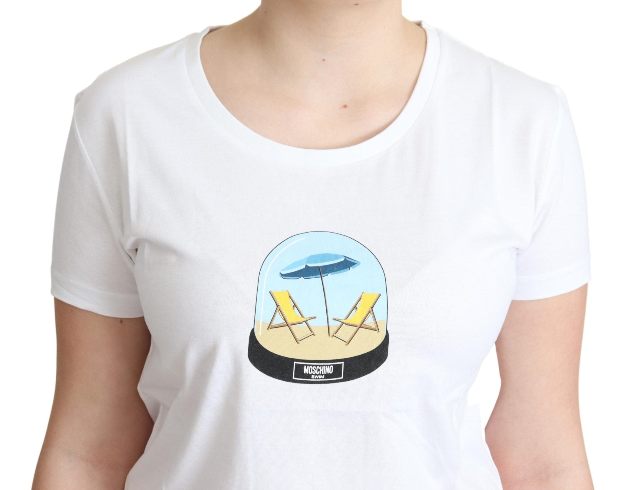 Moschino White Printed Cotton Short Sleeves Tops T-shirt - Fizigo