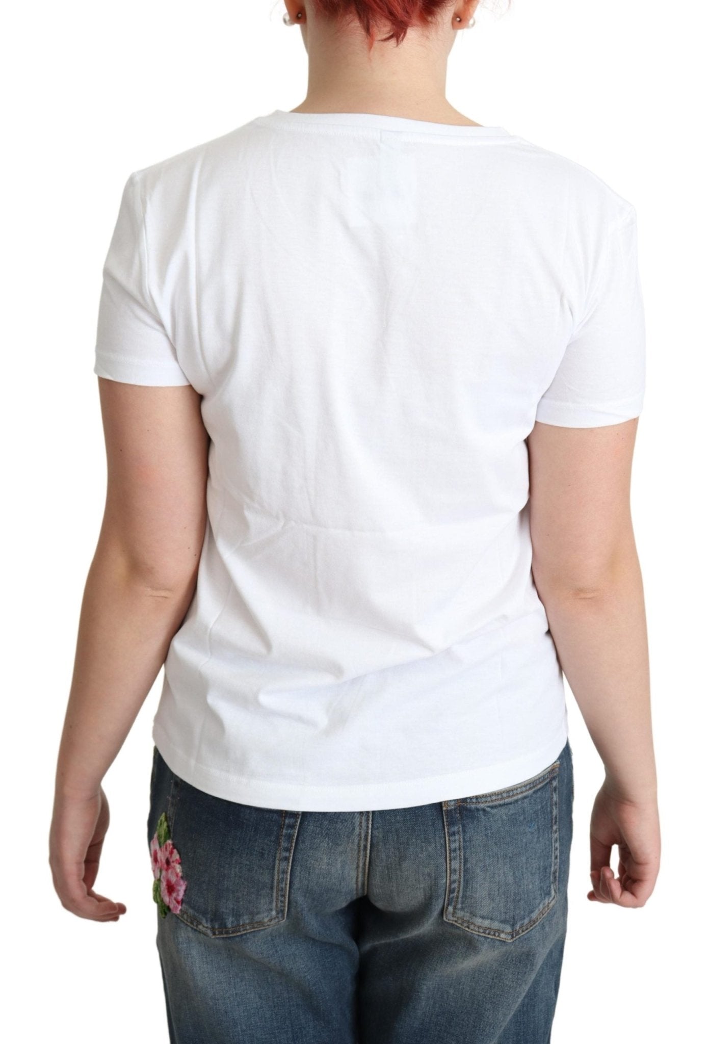 Moschino White Printed Cotton Short Sleeves Tops T-shirt - Fizigo
