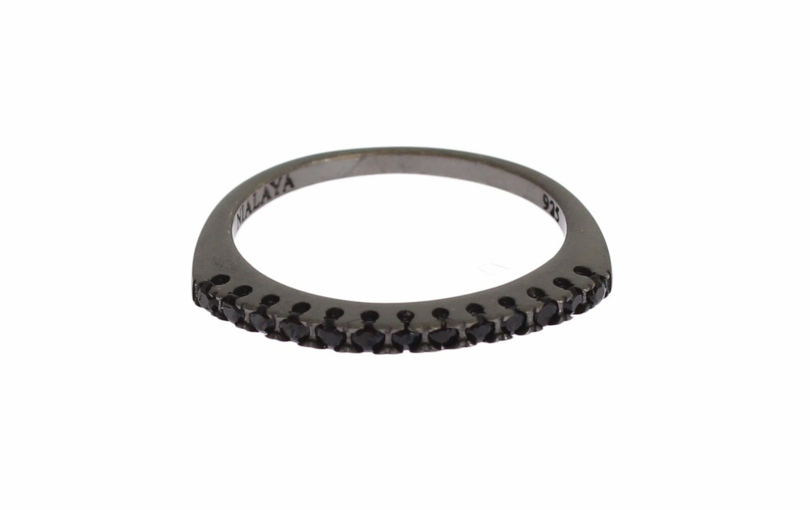 Nialaya Black CZ Rhodium 925 Silver Womens Ring - Fizigo