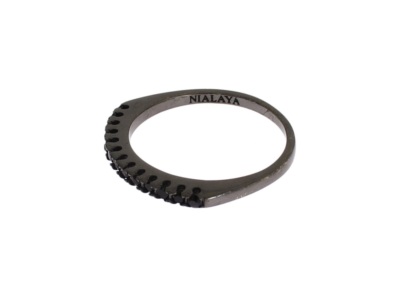 Nialaya Black CZ Rhodium 925 Silver Womens Ring - Fizigo