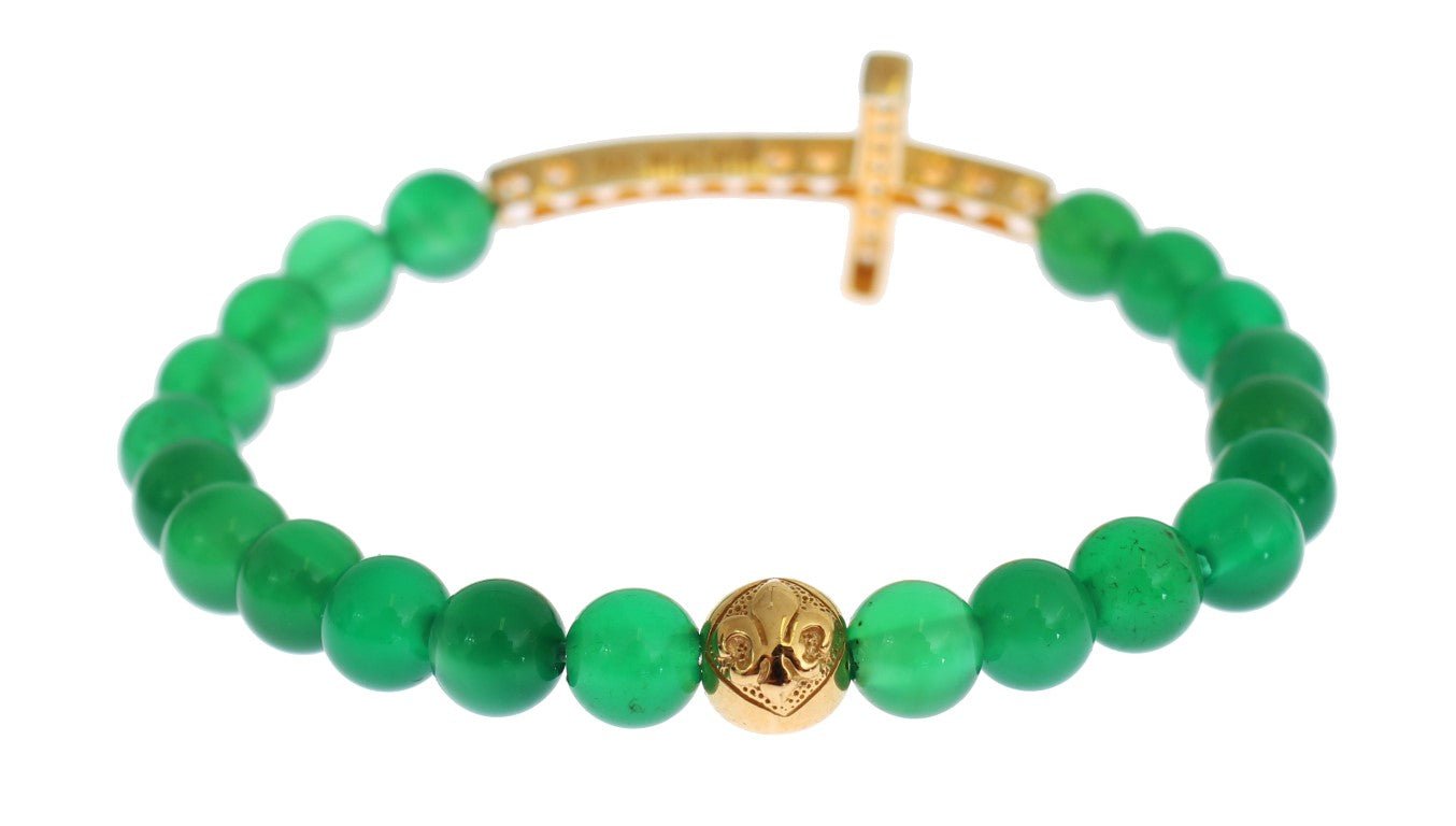 Nialaya Jade Stone Gold CZ Cross 925 Silver Bracelet - Fizigo