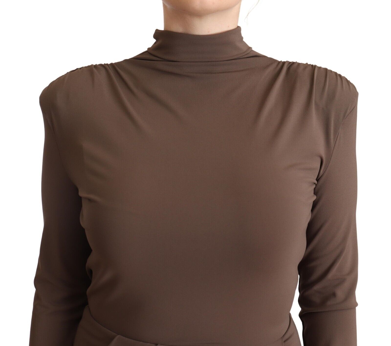 Patrizia Pepe Brown Acetate Long Sleeves Turtle Neck Sheath Dress - Fizigo