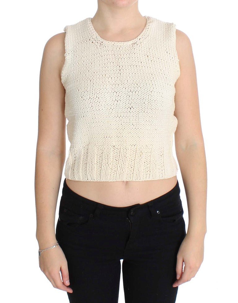 PINK MEMORIES Beige Cotton Blend Knitted Sleeveless Sweater - Fizigo