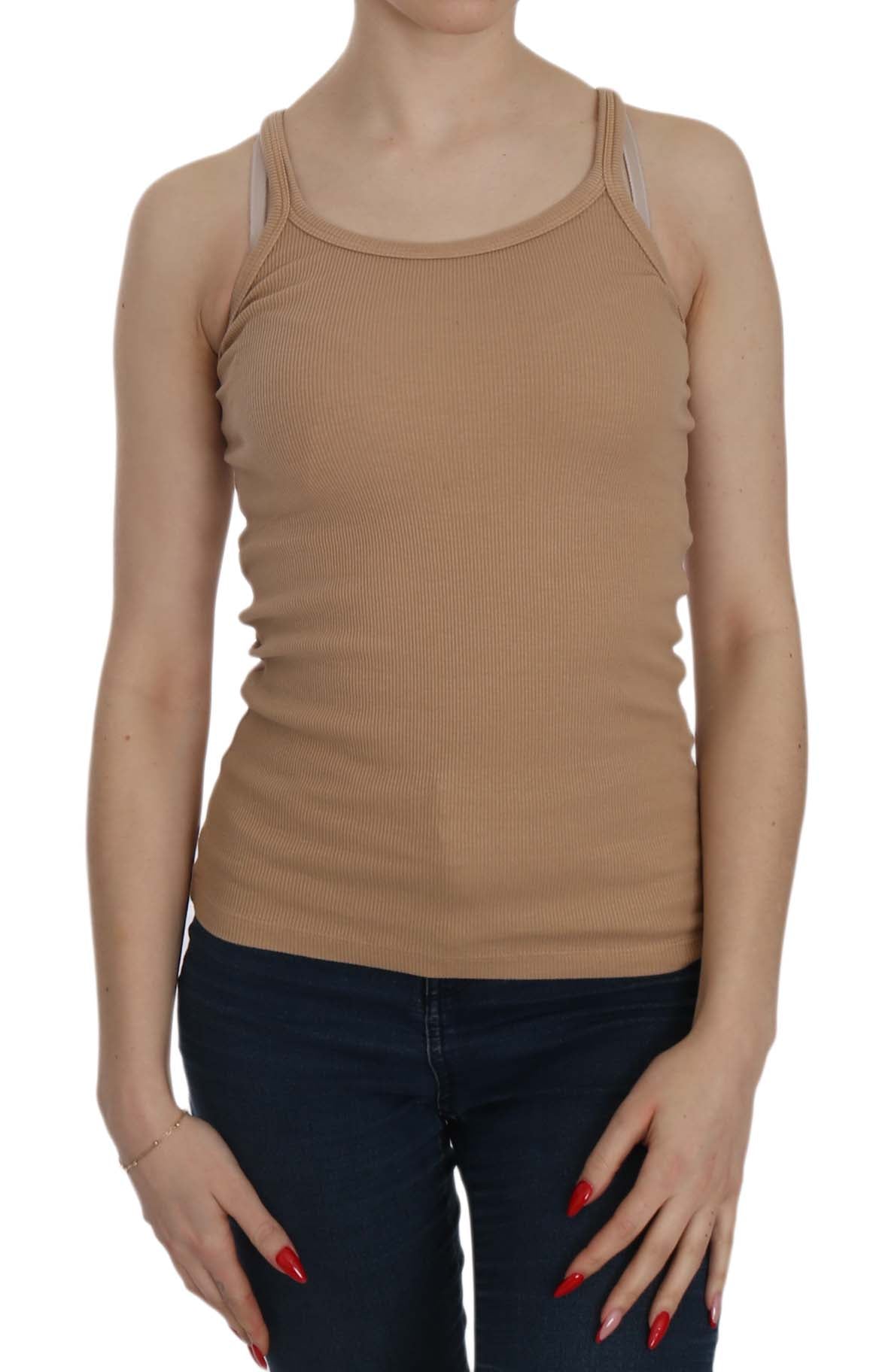 PINK MEMORIES Beige Sleeveless Spaghetti Strap Tank Blouse - Fizigo