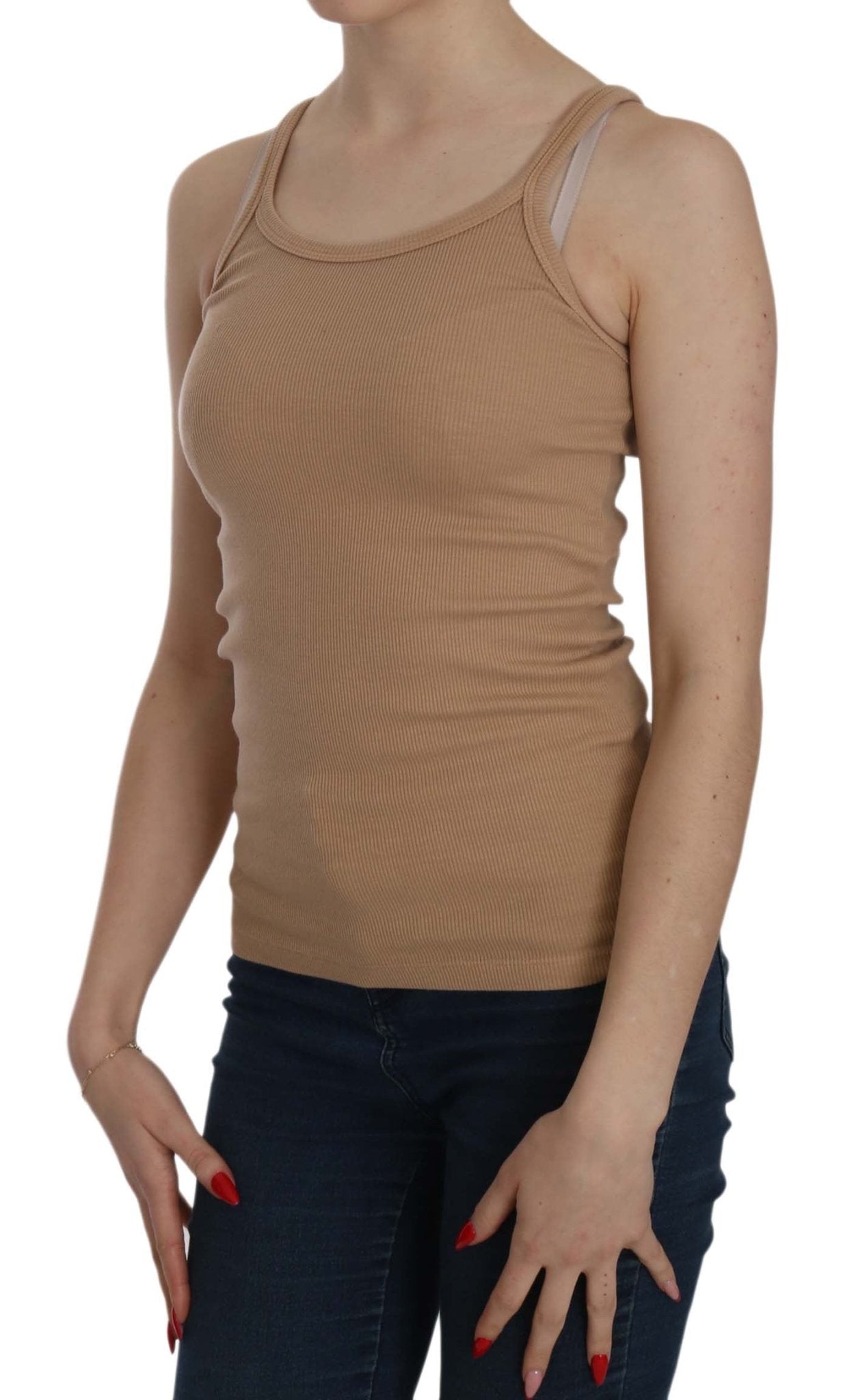 PINK MEMORIES Beige Sleeveless Spaghetti Strap Tank Blouse - Fizigo