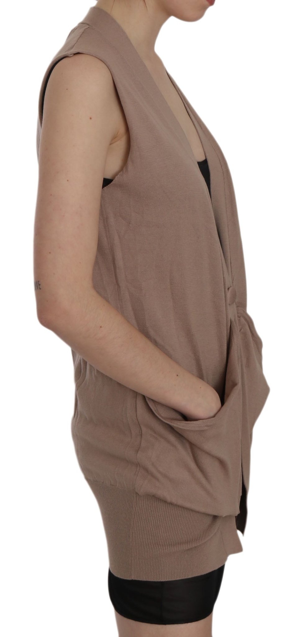 PINK MEMORIES Brown 100% Cotton Sleeveless Cardigan Top Vest - Fizigo