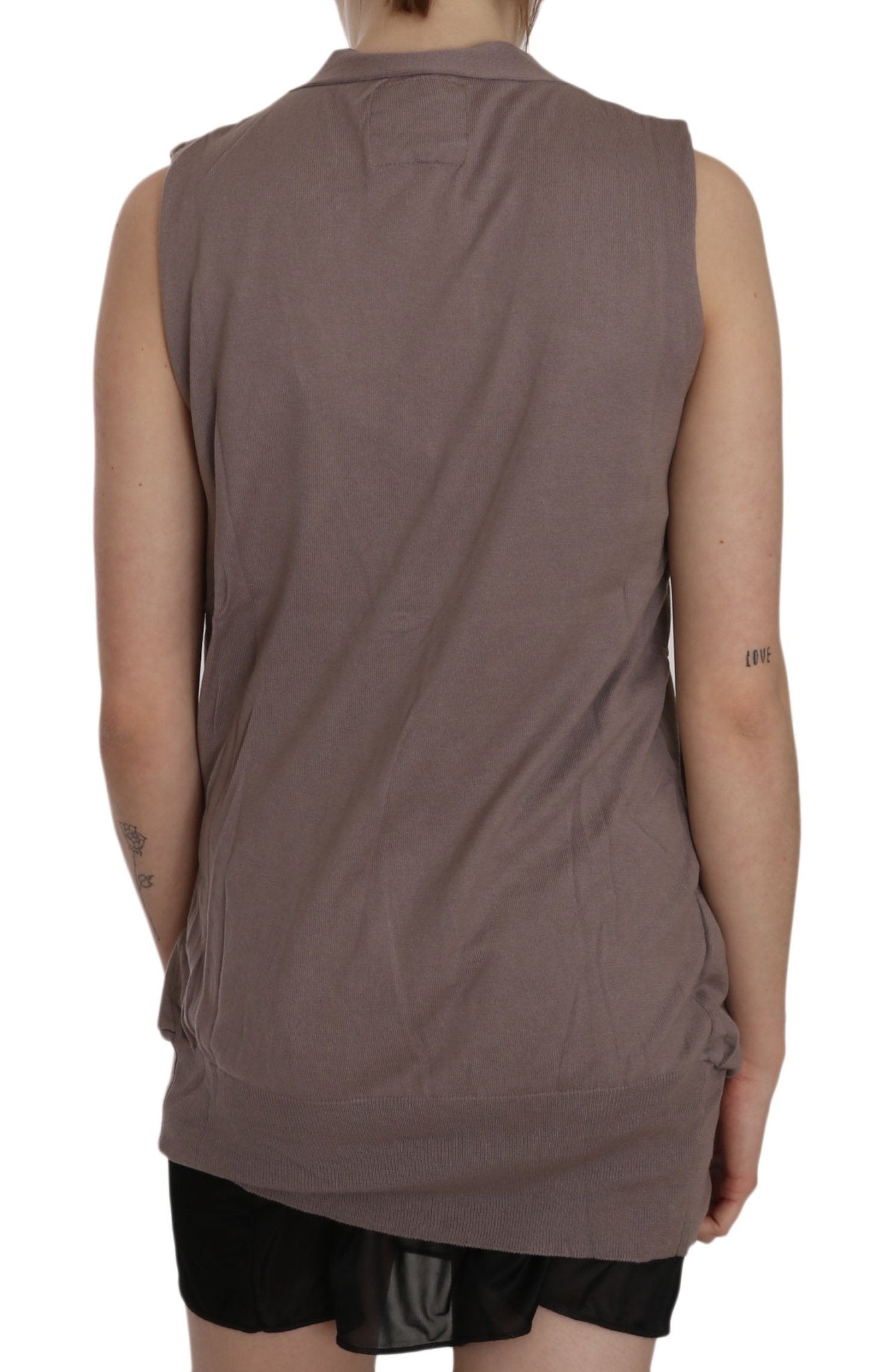 PINK MEMORIES Brown 100% Cotton Sleeveless Cardigan Top Vest - Fizigo