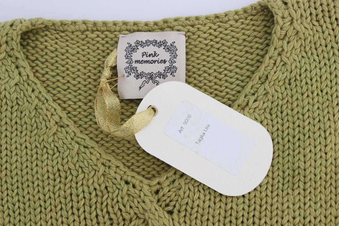 PINK MEMORIES Green Cotton Blend Knitted Sleeveless Sweater - Fizigo