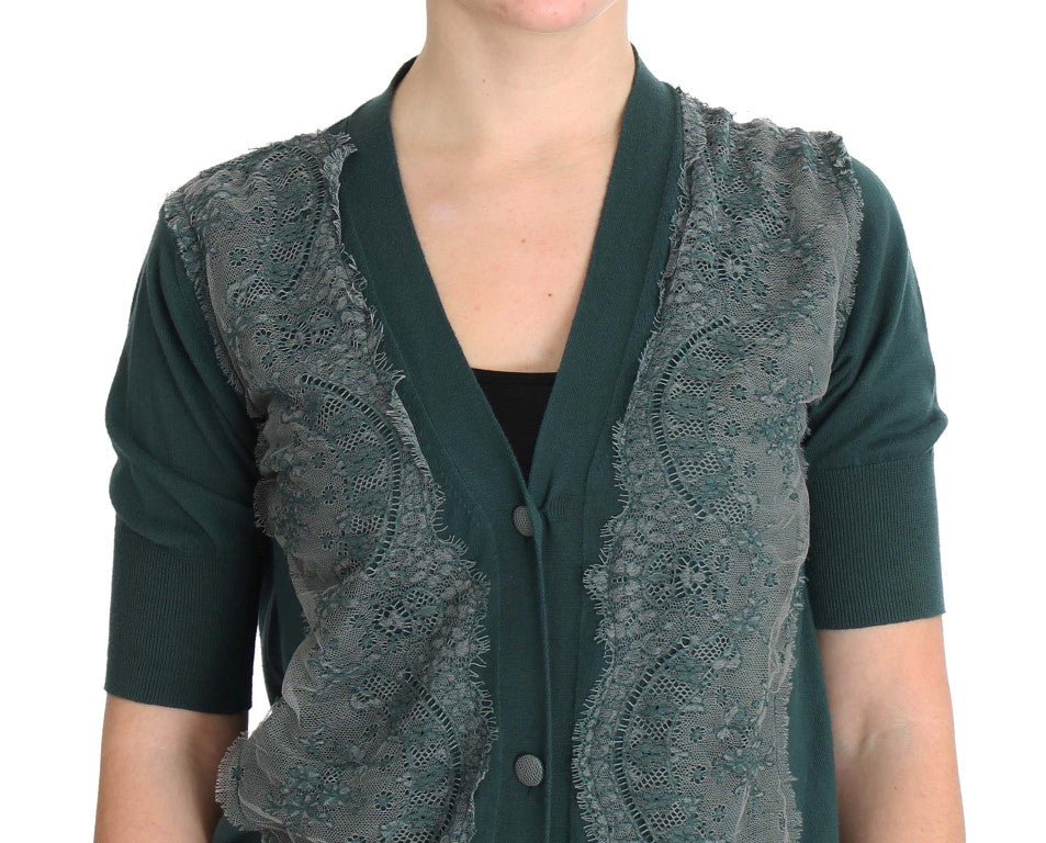 PINK MEMORIES Green Lace Cotton Cardigan Sweater - Fizigo