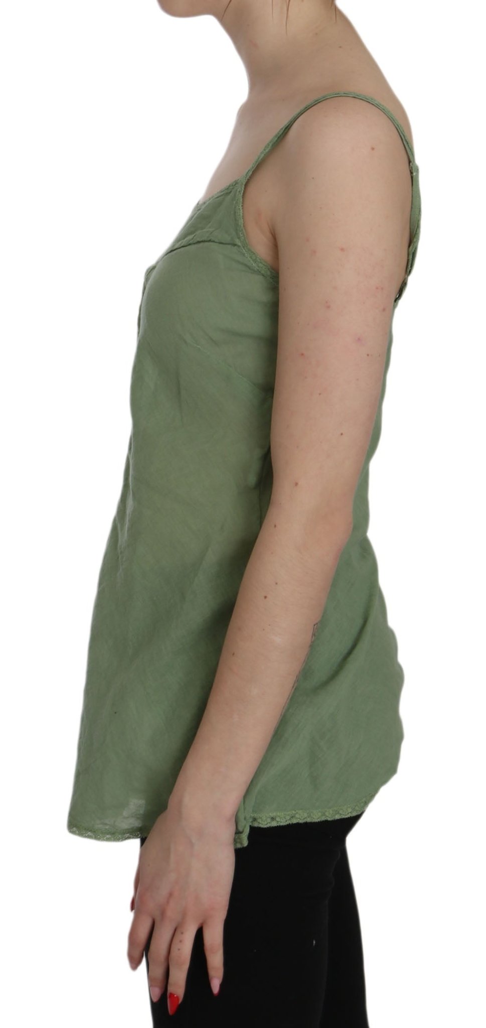 PINK MEMORIES Green Silk Spaghetti Strap Tank Top Blouse - Fizigo