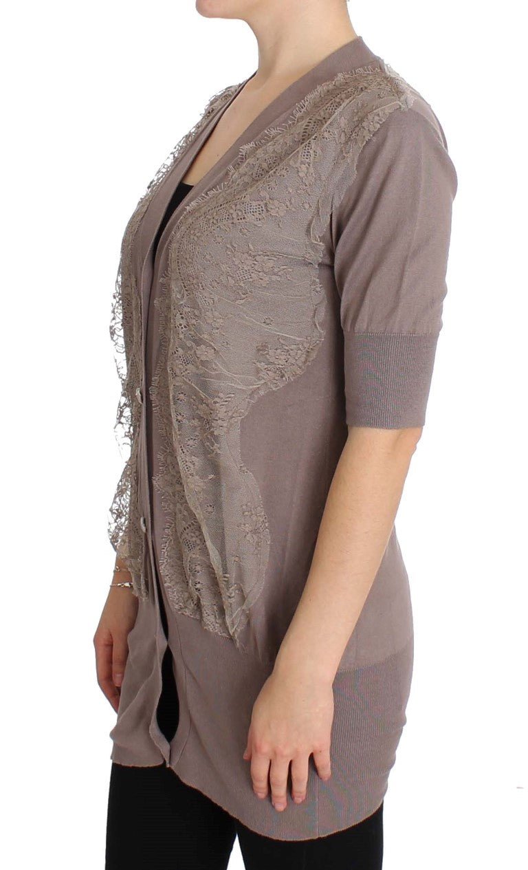 PINK MEMORIES Purple Lace Cotton Cardigan Sweater - Fizigo