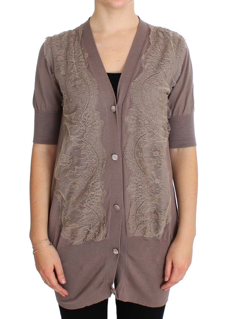 PINK MEMORIES Purple Lace Cotton Cardigan Sweater - Fizigo