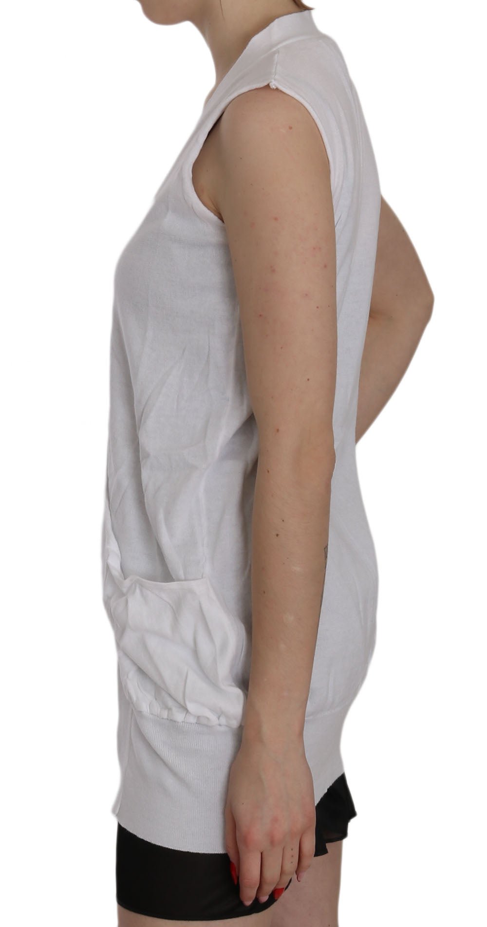 PINK MEMORIES White 100% Cotton Sleeveless Cardigan Top Vest - Fizigo