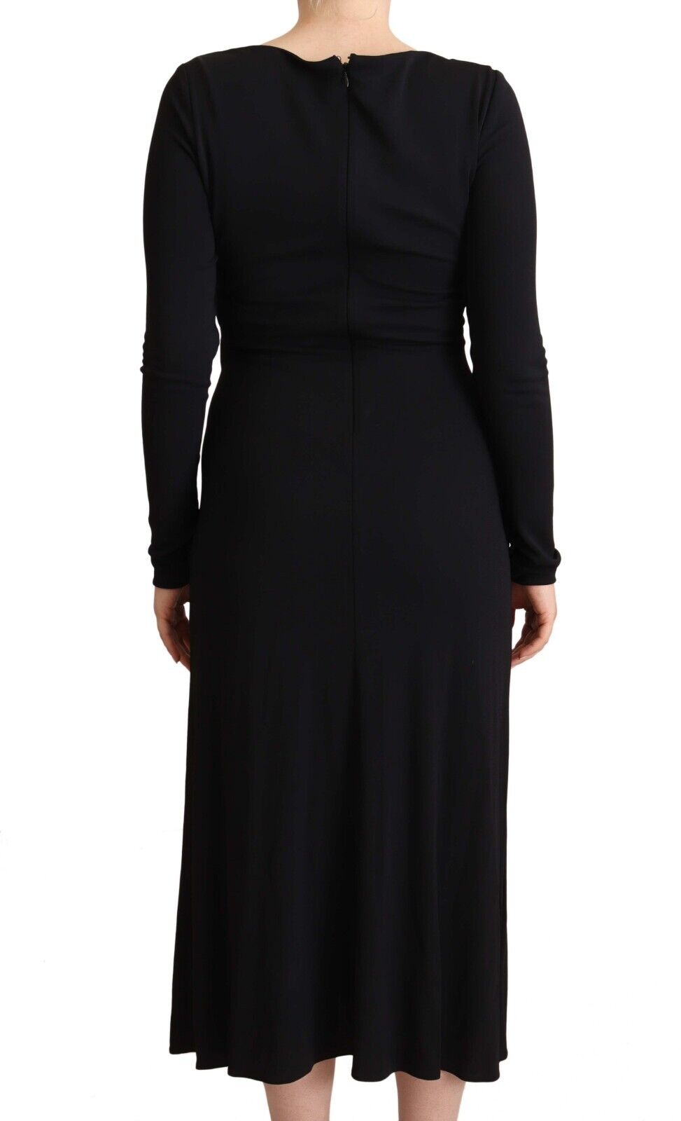 PINKO Black Nylon Stretch Long Sleeves Deep V-neck Maxi Dress - Fizigo