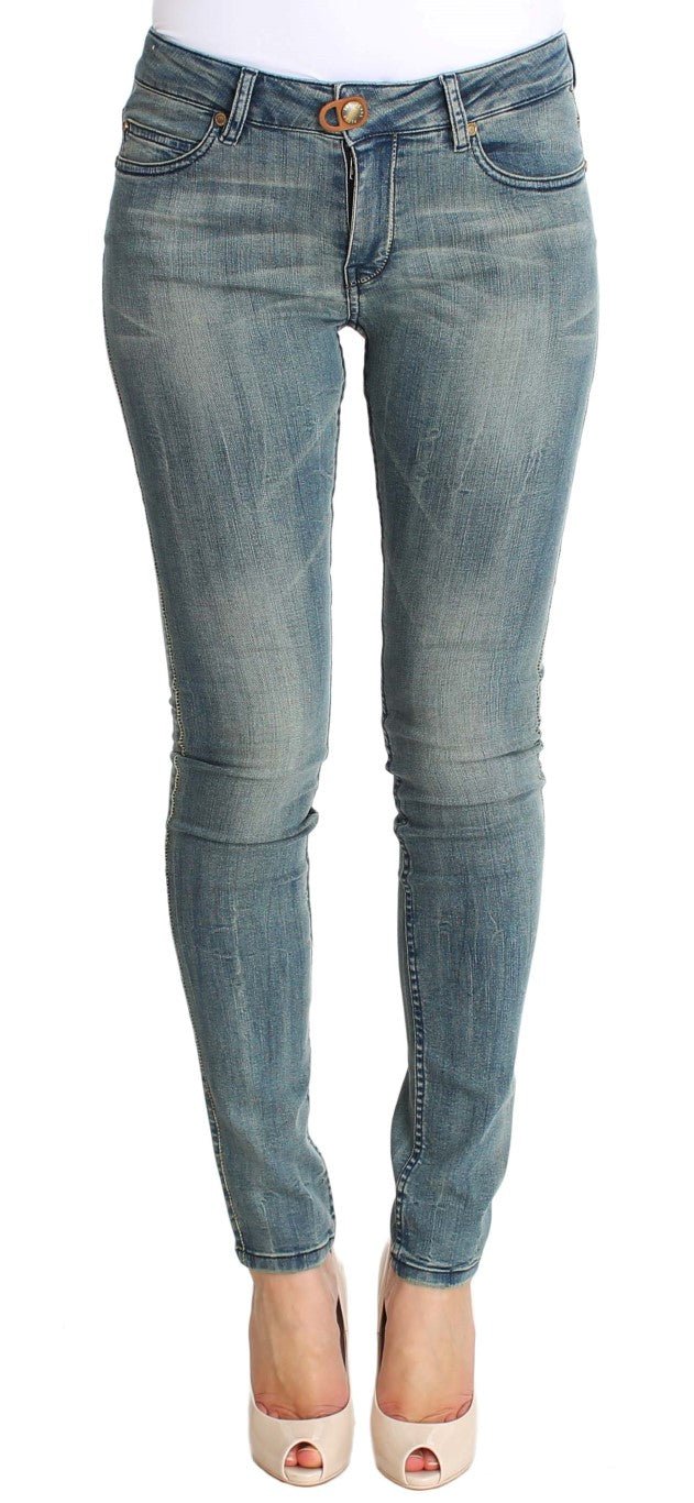 PLEIN SUD Blue Wash Cotton Stretch Skinny Slim Tight Fit Jeans - Fizigo