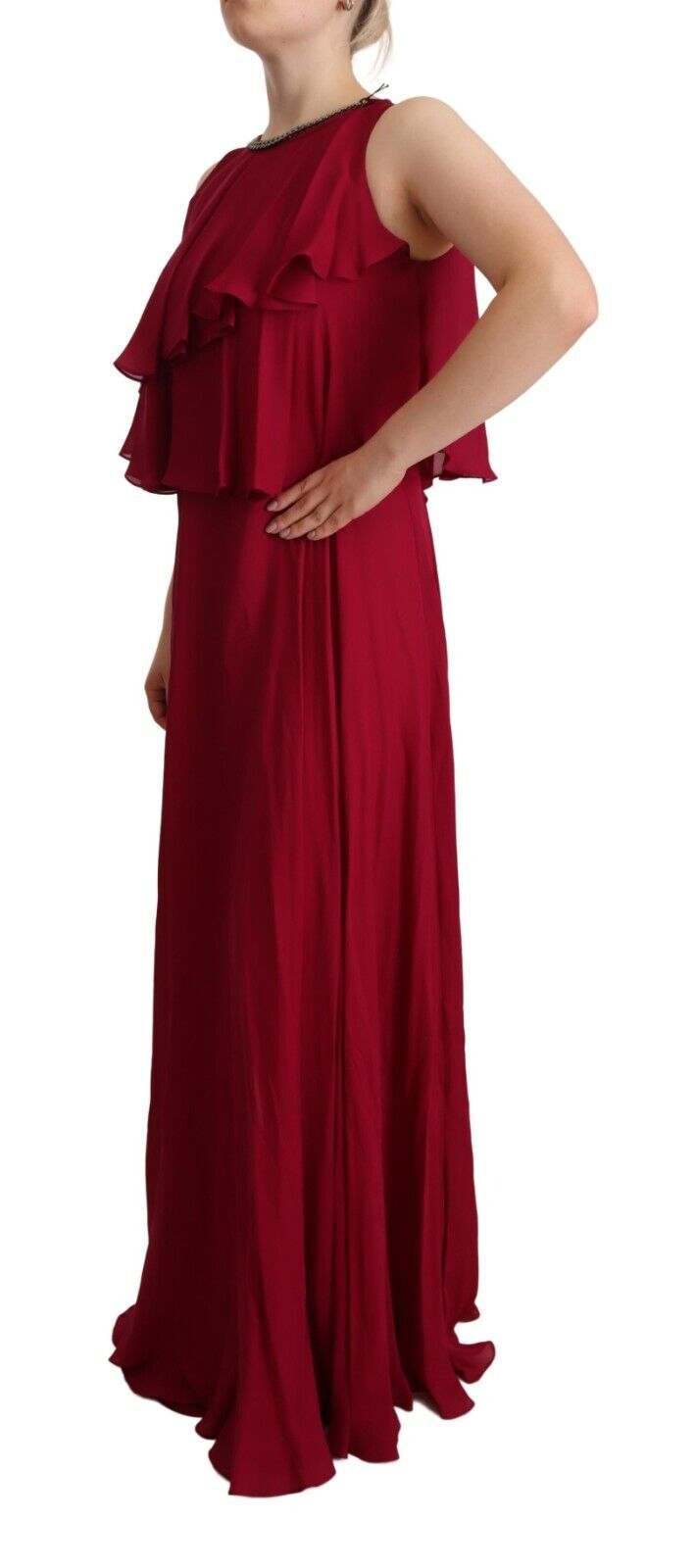 PLEIN SUD Orchid Silk Sleeveless Long Maxi Ruffle Shift Dress - Fizigo