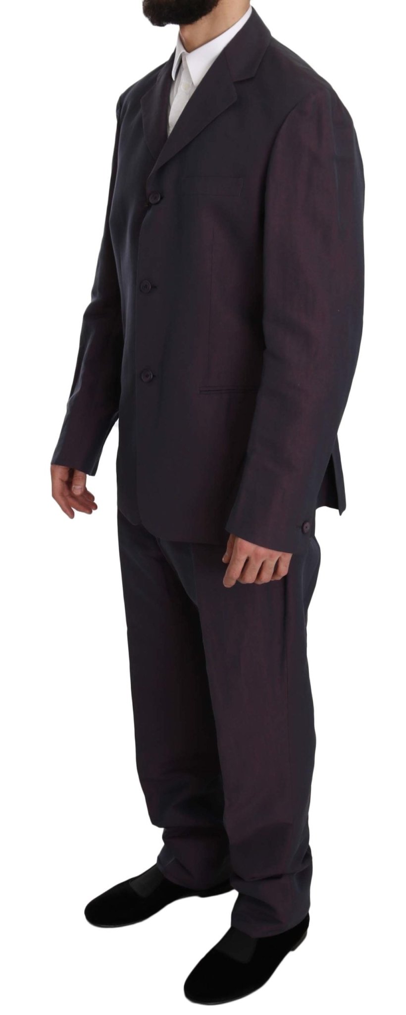 Romeo Gigli Purple Solid Two Piece 3 Button Linen Suit - Fizigo