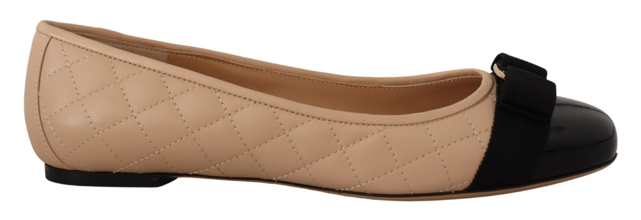 Salvatore Ferragamo Beige and Black Nappa Leather Ballet Flat Shoes - Fizigo