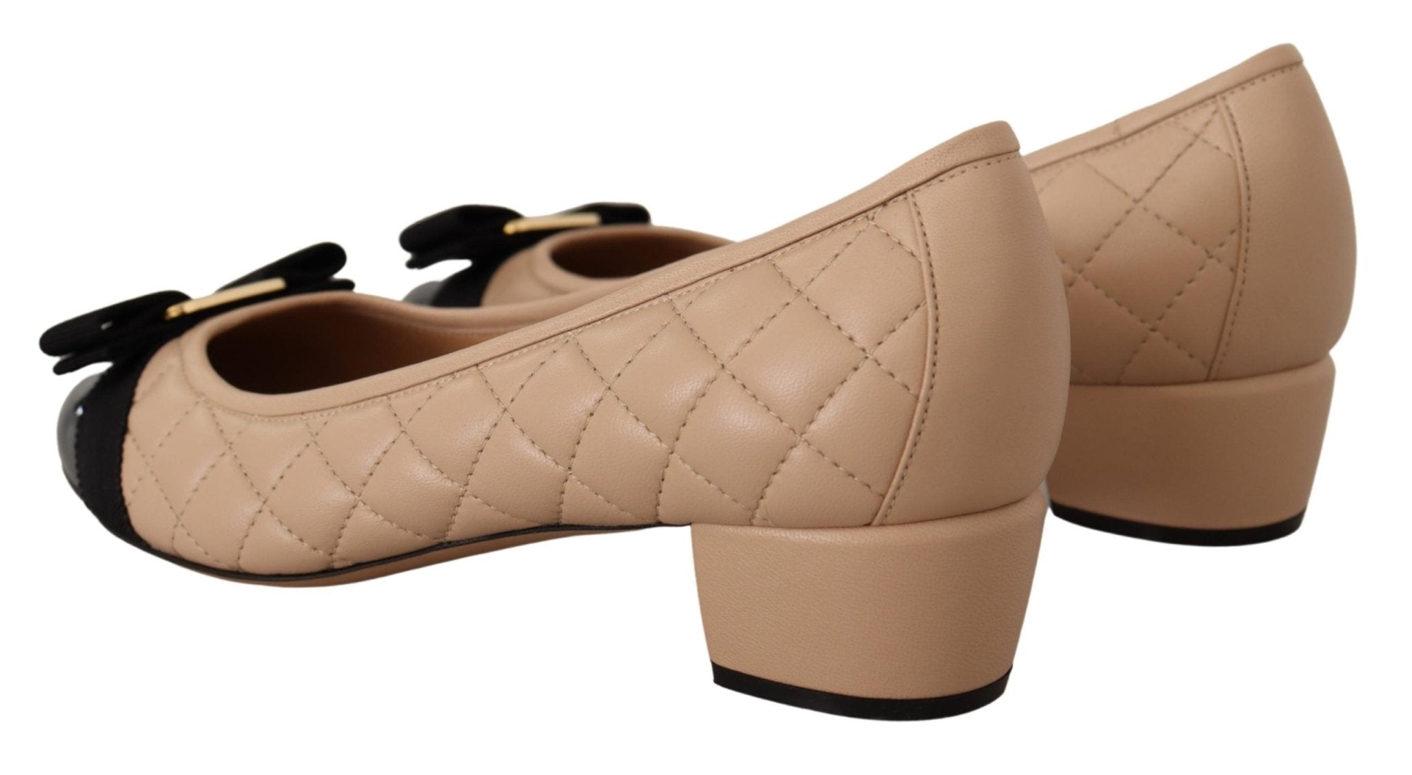 Salvatore Ferragamo Beige and Black Nappa Leather Pumps Shoes - Fizigo