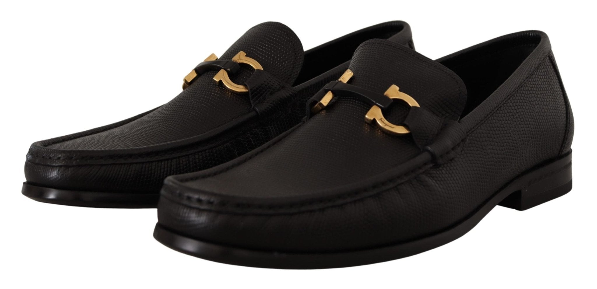 Salvatore Ferragamo Black Calf Leather Moccasins Loafers Shoes - Fizigo