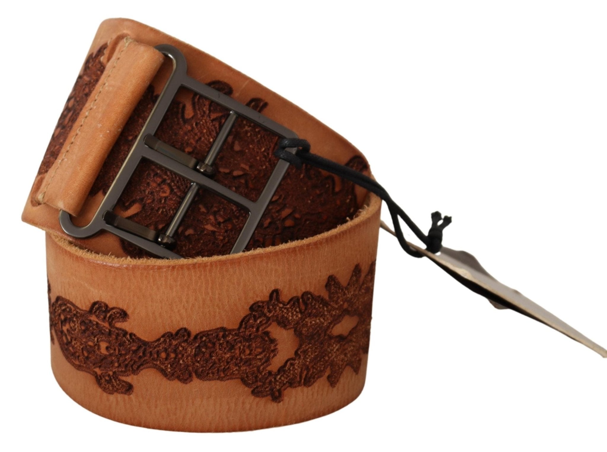 Scervino Street Brown Genuine Leather Black Logo Buckle Belt - Fizigo