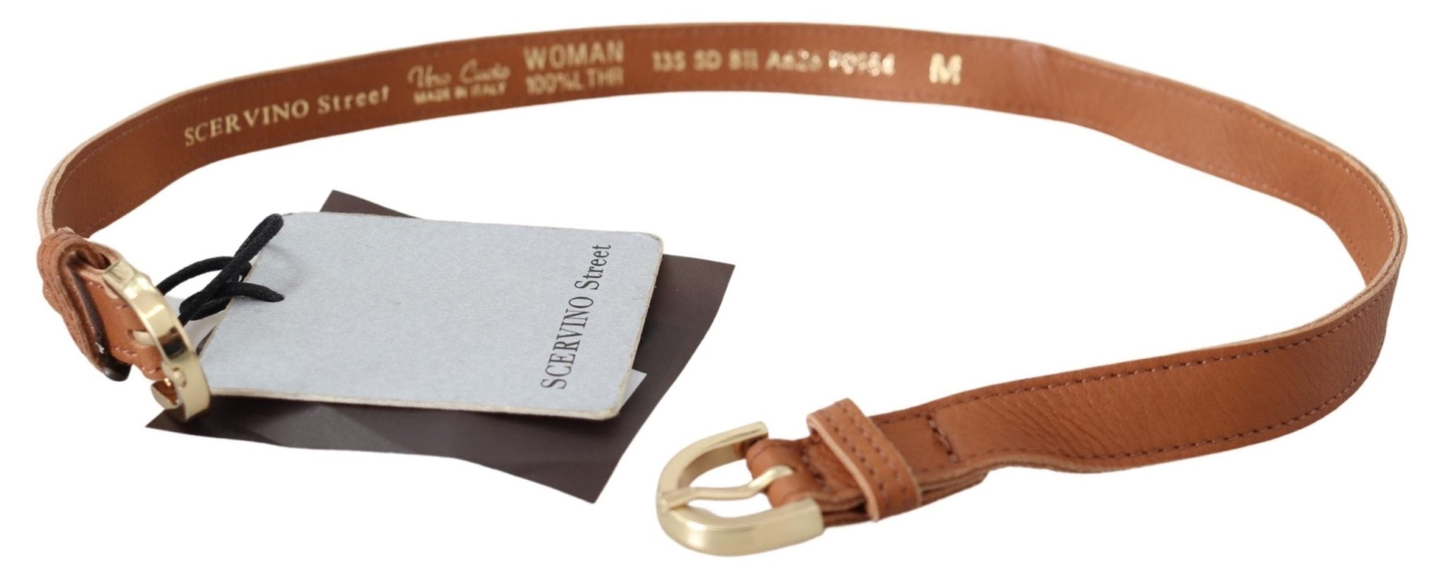 Scervino Street Light Brown Leather Gold Double Buckle Waist Belt - Fizigo