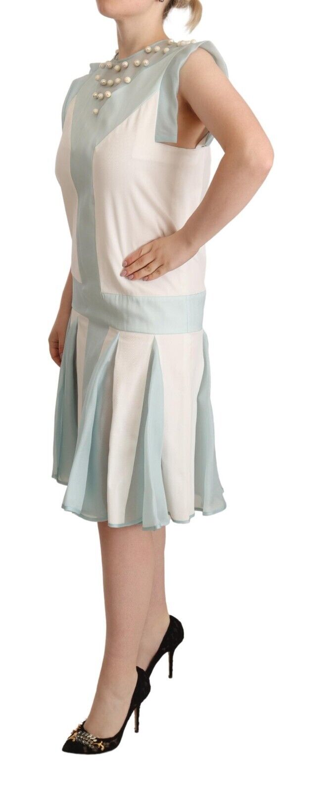 Sergei Grinko Multicolor Faux Pearl Sleeveless Shift Midi Dress - Fizigo