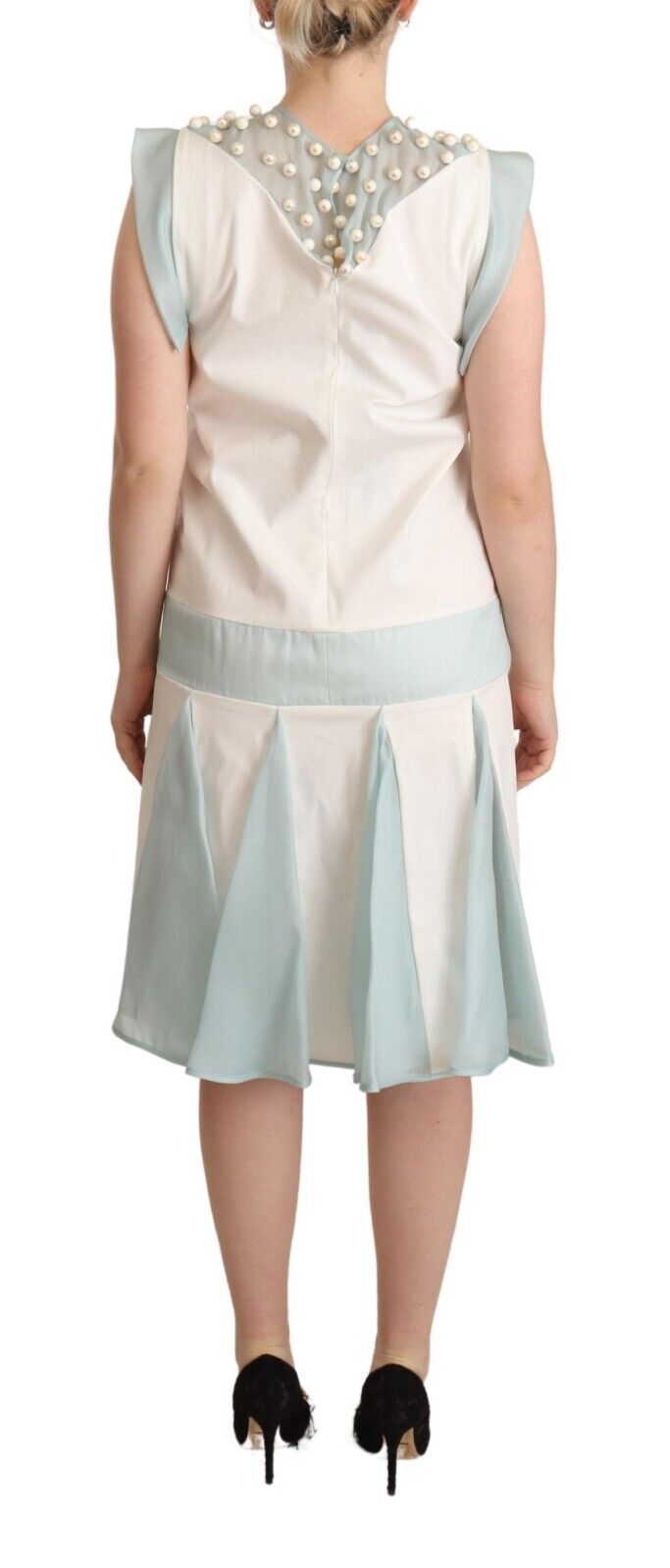 Sergei Grinko Multicolor Faux Pearl Sleeveless Shift Midi Dress - Fizigo