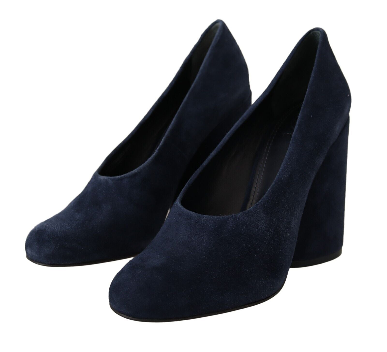 Tory Burch Navy Blue Suede Leather Block Heels Pumps Shoes - Fizigo