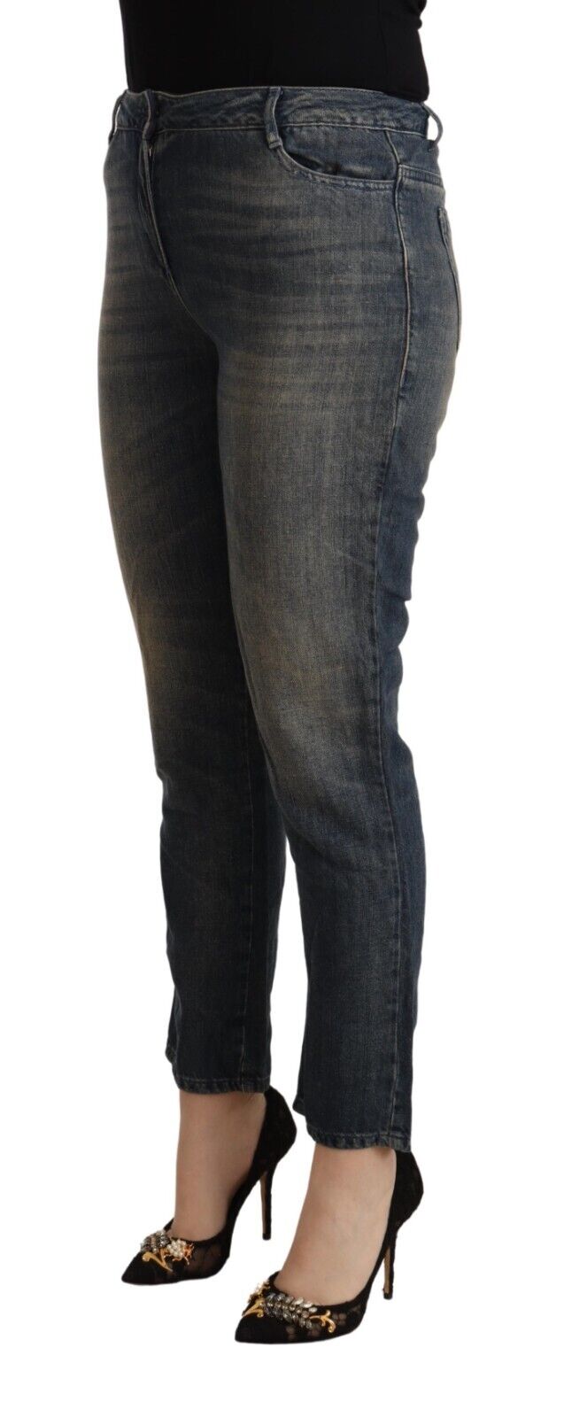 Twinset Blue Washed Cotton Cropped Capri Women Denim Jeans - Fizigo