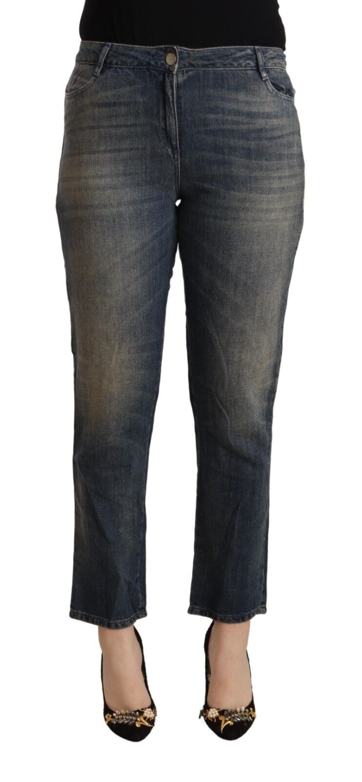 Twinset Blue Washed Cotton Cropped Capri Women Denim Jeans - Fizigo
